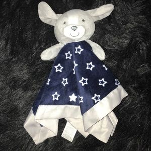 Carters Gray White Puppy Dog Navy Stars Security Blanket Rattle 12" x 12" Lovey